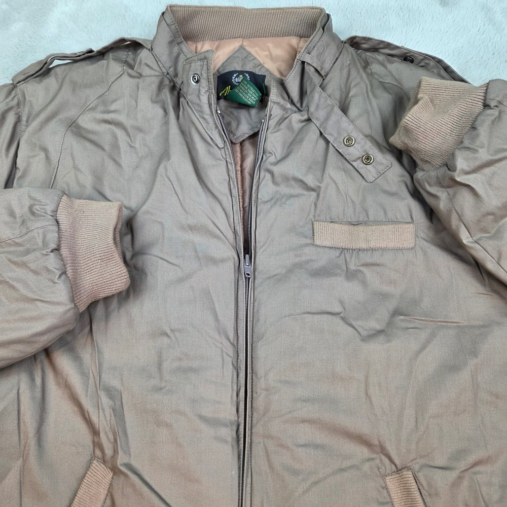 Aberdeen Bomber Jacket Mens XL Epaulets Ribbed Trim Snap Collar Full Zip Taupe